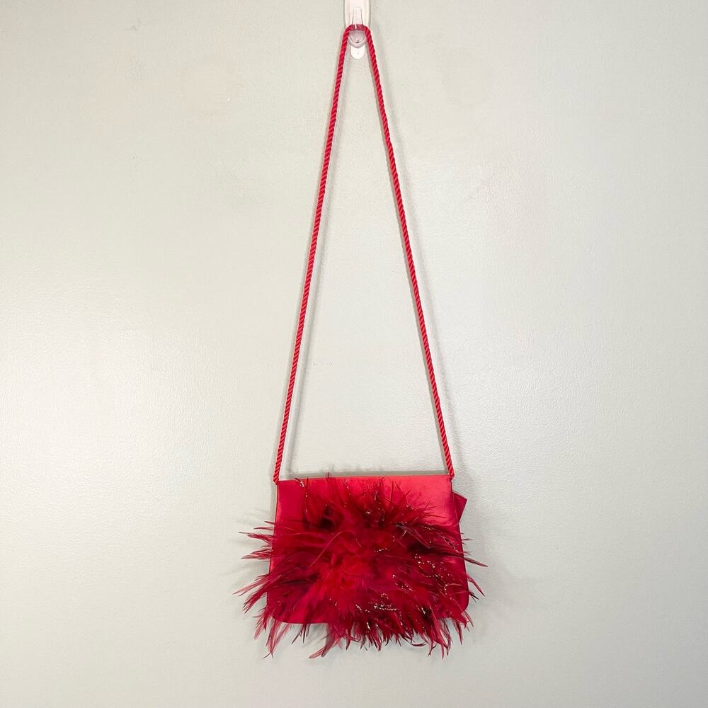 Whittall and Shon Women's Red Feathers Sling Shoulder Crossbody Party Bag